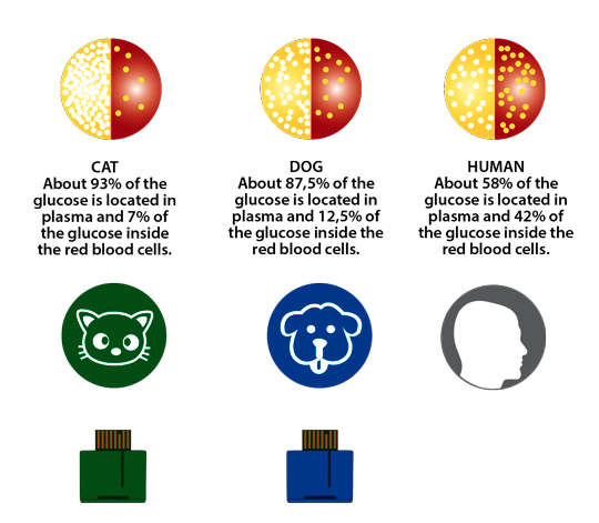 Wellion VET Glucose Plasma Wellion VET glucose plasma. The distribution of glucose in the blood of humans and animals is different.